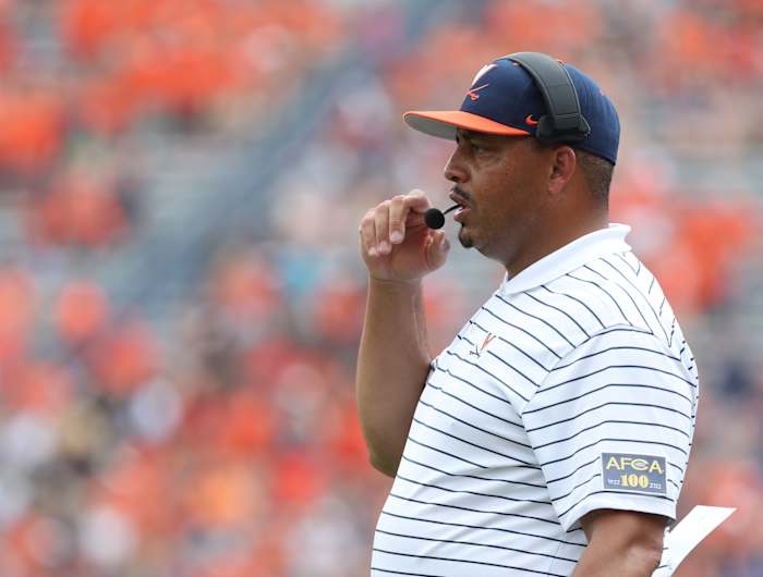 Virginia head coach Tony Elliott on the sidelines during the UVA football game against Richmond.